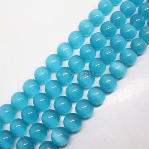 Mini. order is $7!12mm Beautiful Blue Cats Eye Round Loose Beads 15"