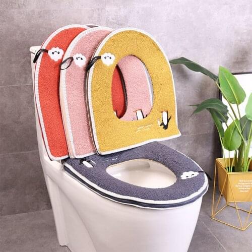 Cartoon toilet seat waterproof O-shaped leather belt zipper cute penguin home decoration toilet seat cushion toilet accessories