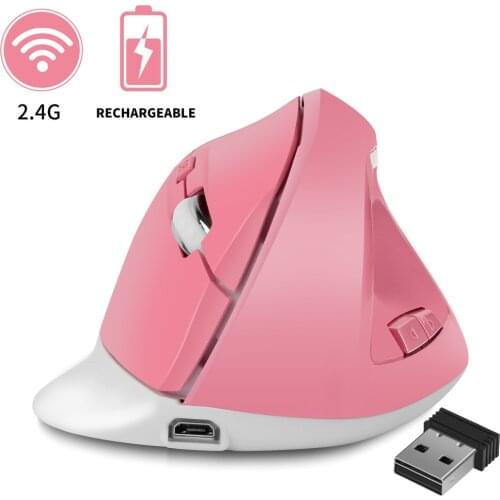 Rechargeable Wireless Vertical Mouse Ergonomic Wireless Office Mice Pink Gaming Mouse For PC Laptop 1600Dpi 2.4G Wireless