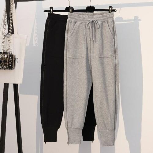 New Ms Joggers zipper Woman Trousers Casual Pants Sweatpants Jogger grey Casual Fitness Workout Running Sporting Clothing big