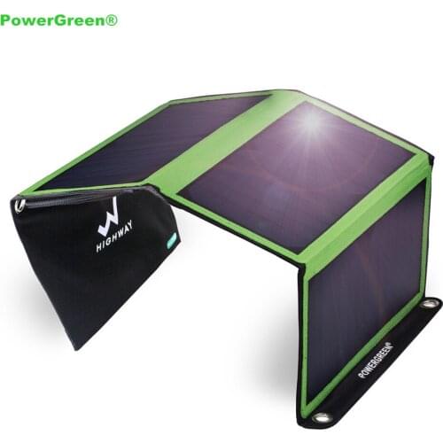 PowerGreen Solar Panel Power Bank Quick Charging Foldable Solar Charger 21W Dual Ports Solar Bag for Camping for Trip