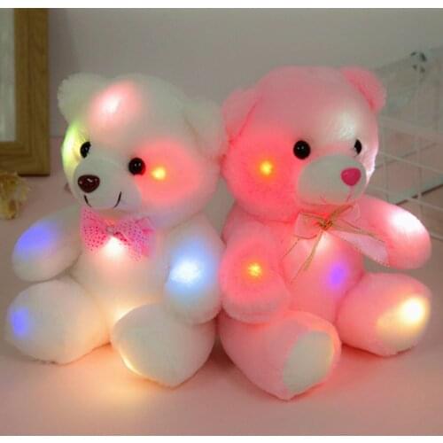 22cm Romantic Light Up LED Pink Glowing Bear Glitter Teddy Plush Doll Toy Creative Doll Christmas Gift Birthday Decoration