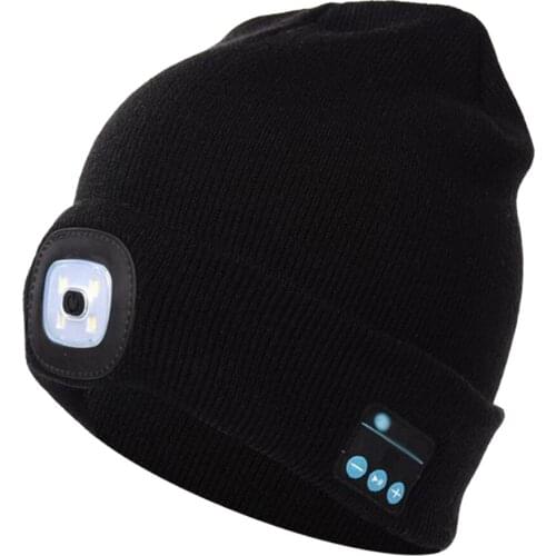 Unisex Bluetooth Beanie Hat Warm with Stereo Headset Knit Cap LED Light