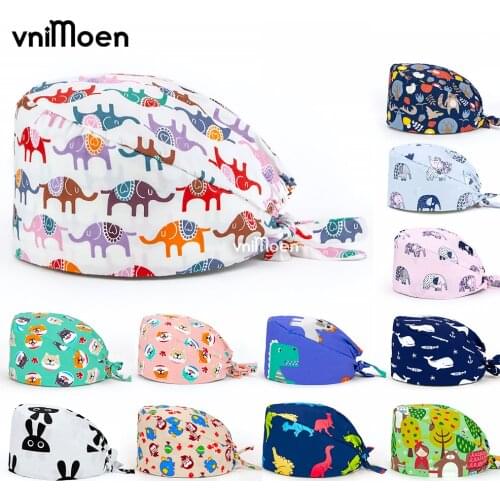 Cute animal print hat adjustable Long hair Scrub cap beauty salon laboratory Pet shop Dust hat chirurgie cap Clean hygienic hat