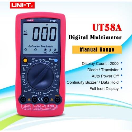 UNI-T Digital Multimeter UT58A AC DC Voltmeter with Large LCD Screen Data Hold Buzzer tester Multimetro