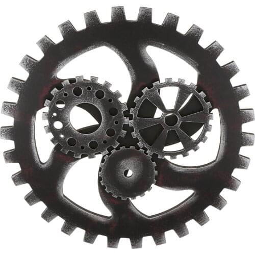 Vintage Industrial Style Wooden Gear Ornaments for Club Bar Home Wall Hanging Decoration Black 40cm