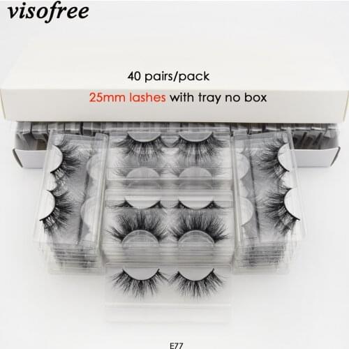 Visofree 40 pairs/pack 3D Mink Lashes With Tray No Box 25mm Lashes Full Strip Lashes Mink False Eyelashes Makeup Eye Lashes E77