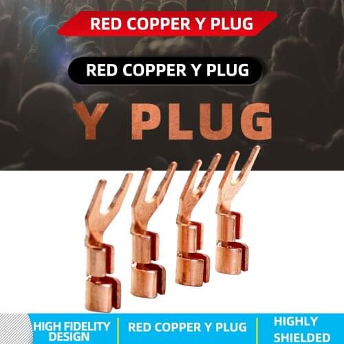 Free Shipping YYAUDIO 10 pcs Good Quality Y Type Red Copper Speaker Plugs Audio Screw Fork Spade Connector Adapter for 6mm Cable
