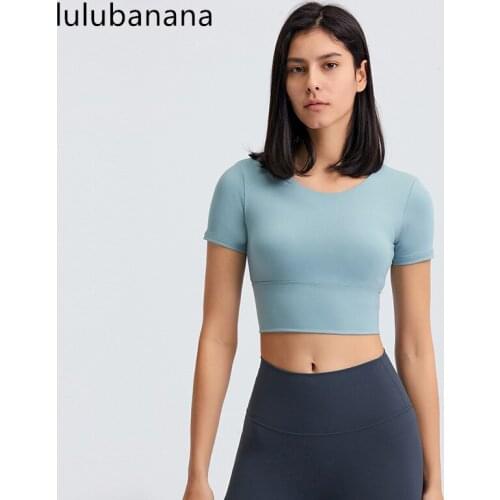 Lulubanana Women Yoga Shirt Short Sleeve Yoga Tops Activewear Cross Back Workout T-Shirt with Removable Pads