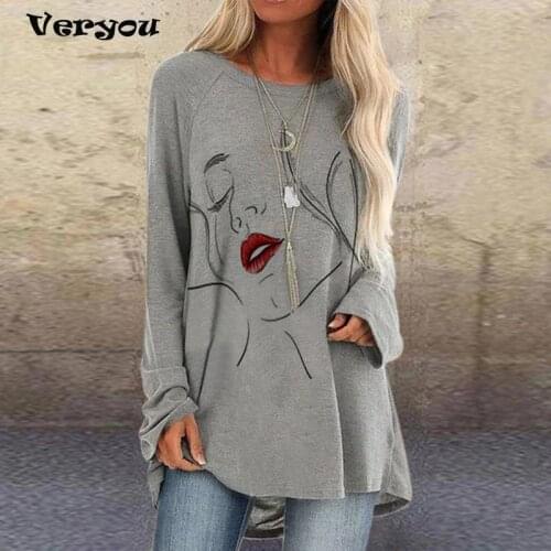 New Vintage Abstract Printed Long Sleeve Shirt Women O Neck Loose Long Tops Autumn Oversize Shirts For Women Loose Printed Shirt