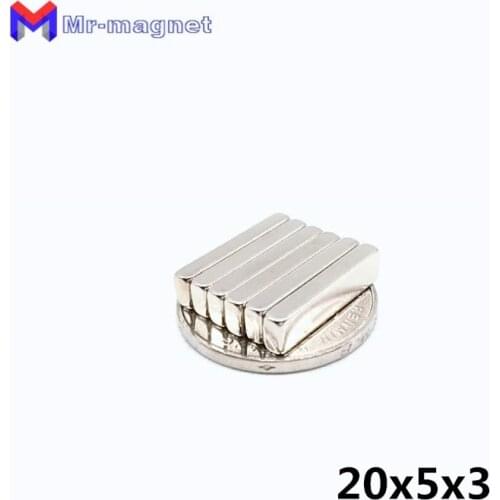 100pcs 20mm X 5mm X 3mm Super Strong Rare Earth Neo Magnet Sheets 20*5*3 Mm N35 20x5x3 Mm Neodymium Magnets Permanent Magnet