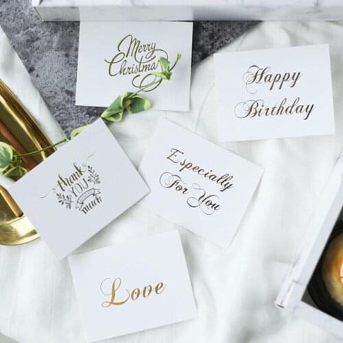 200Pcs/lot Cute thank you love White bronzing Mini card Handmade Happy Birthday Merry Christmas Card Giftswholesale