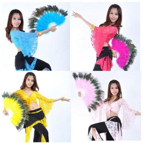 2016 High Quality Performance Belly Dance Accessory Peacock Feather Fans Belly Dancing Props 10 Colors Available