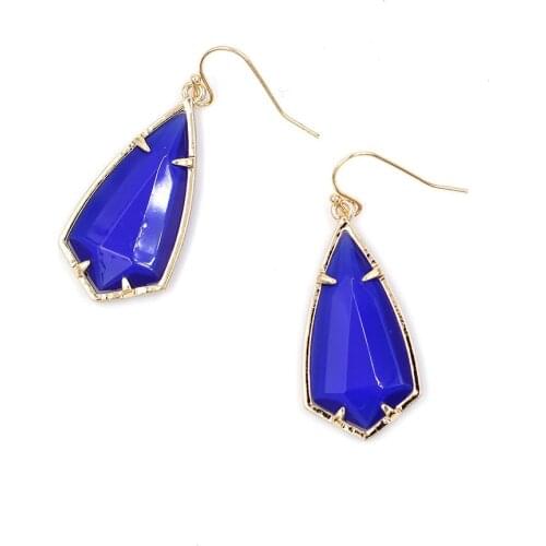 2021 New Faceted Resin Royal Blue Stone Light Weight Drop Earrings for Women
