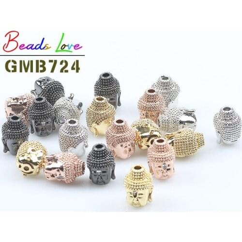 3pcs/lot 10*13mm Buddha Head Metal Brass Micro Pave CZ Beads for Jewelry Making White Crystal Spacer Beads Diy Charms Bracelet