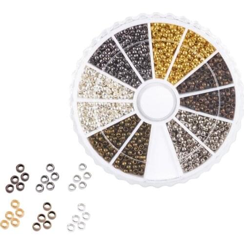 3000 Pieces DIY Beads Set with 6 Colors Round Copper Metal Beads in a Box for Necklace and Bracelet Crafts Smooth Tiny 2mm