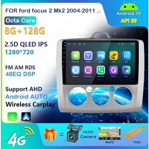 9inch Android 10 Car Radio Dvd Player Carplay For ford focus EXI MT 2 3 Mk2 2004 2005 2006 2007 -2011 2Din GPS Multimedia Player