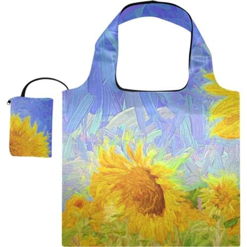 ALAZA Luxury polyester Foldable Shopping Bag Tote Folding Pouch Handbags Sunflower Print Convenient Large-capacity Storage Bags