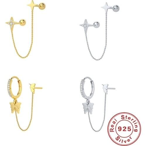 Canner Simple Pendientes Four-pointed Star Butterfly Stud Earrings For Women Real 925 Sterling Silver Piercing Women Jewelry