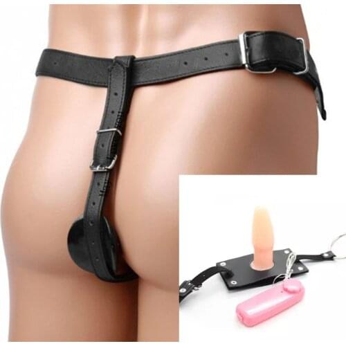BDSM Men Bondage Chastity Belts Strap On Butt Plug Vibrator Prostate Massager Vibrating Anal Plug Fetish Sex Toys for Men Gay