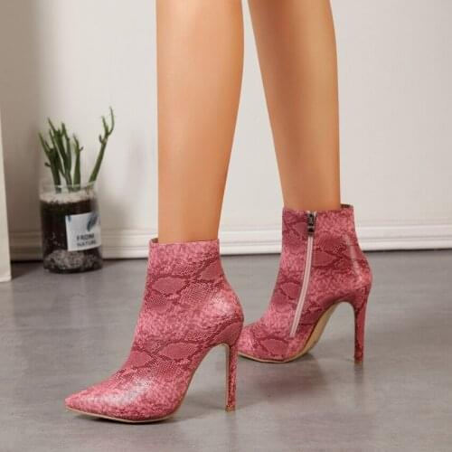 High Heels Ankle Women Boots Pointed Toe Footwear Fashion Party Boot Sexy Snake Printing Female Shoes Woman Autumn 2021
