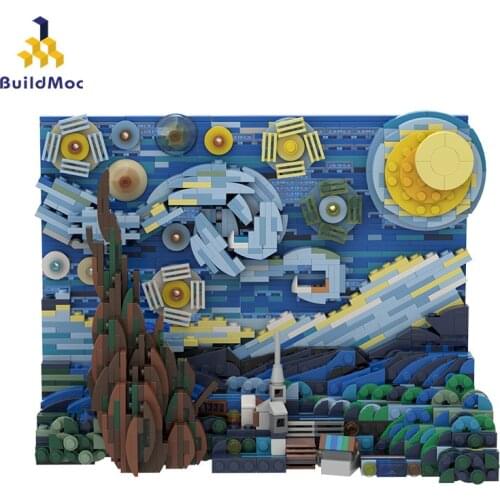 Buildmoc Small Particle Puzzle Toy Building Blocks World Famous Painting-"Van Gogh Stary Night" Build Art With Building Blocks