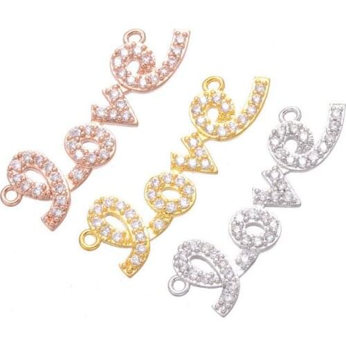 One piece popular rhodium/gold/rose gold diy LOVE connectors copper micro pave jewelry findings mp016