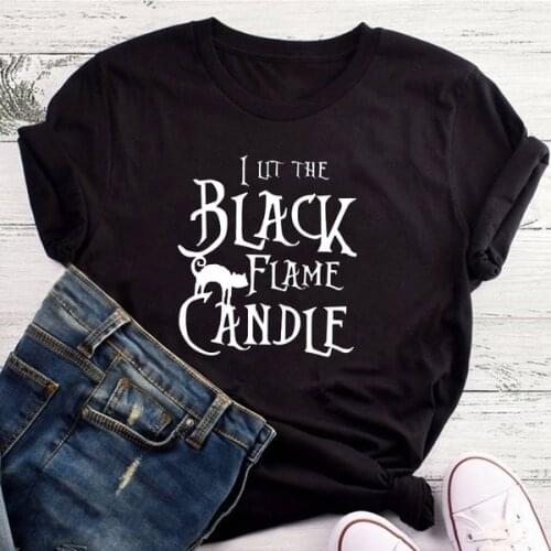 Black Flame Candle Shirt Cute Halloween T-Shirt women fashion witch graphic slogan cat grunge tumblr hipster tees party art tops