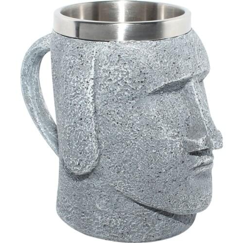 Giant Stone Statue Beer Mug with Wine Bottle Opener Stainless Steel Coffee Mug Halloween Easter Party Drinkware Cup