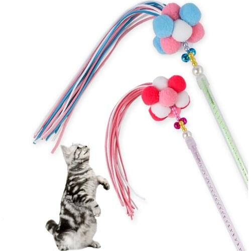Cat Toys Interactive Cat Wands Teaser Kitten Toys Cat Stick with Balls Bells and Tassel for Kitten Having Fun Exercise Playing