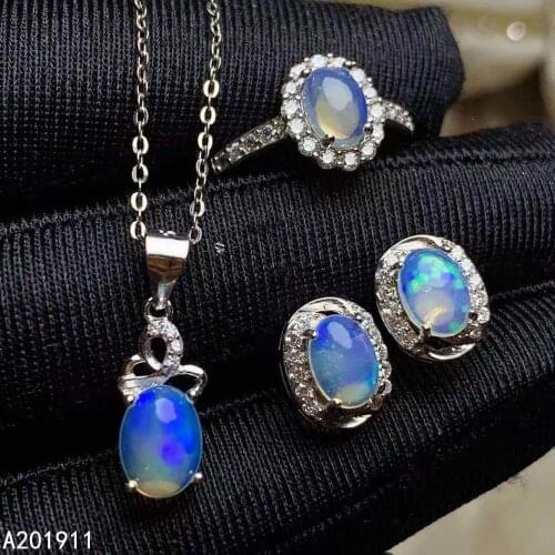 KJJEAXCMY fine jewelry 925 sterling silver inlaid Natural Opal Ring Earring Necklace luxurious Womens Suit Support Test fashion