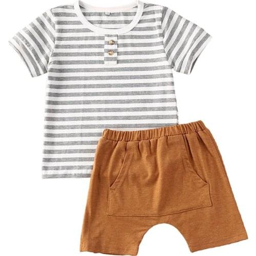 New Baby 2Pcs Outfits, Summer Short Sleeve Striped T-Shirt + Elastic Shorts Set for Daily Life