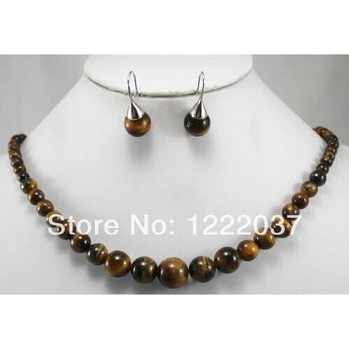 Beautiful tiger eyes stone beads necklace earrings set