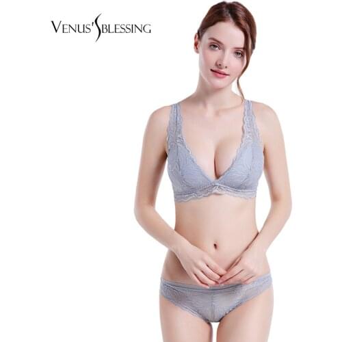Sexy Lace Bra Sets For Women Thin Cotton Breathable Comfortable Underwear Solid color Lingerie Set lingerie gather arrival