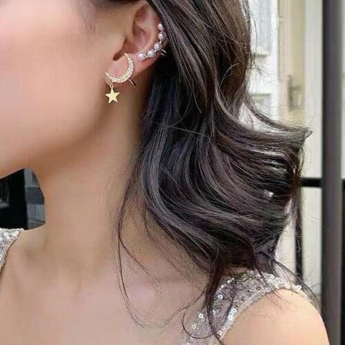 Korean Earrings Fashion Jewelr Star Pearl Stud Earring Shiny Crystal Statement Earrings For Women Wholesale