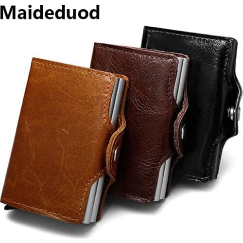 Maideduodfashio Genuine Leather Metal Card Holder RFID Aluminium High quality Credit Card Holder With RFID Blocking Mini Wallet