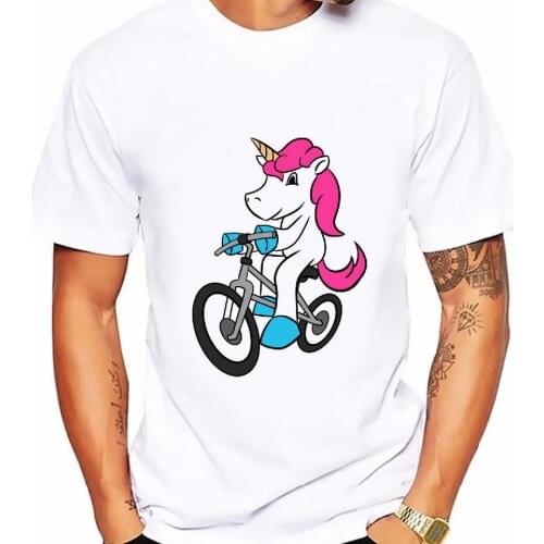 Dabbing Unicorn Men T Shirt Short Sleeve t-shirts O-Neck Tops Fashion Unicorn Riding Bicycle T-Shirt Cyclist Magical Unicorn Tee