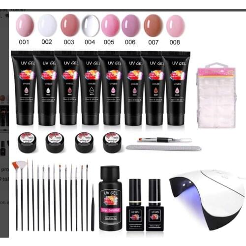 15ML 8 Colors Poly Nail UV Gel Kit LED Lamp False Nail Extension Builder Acrylic Solution Lacquer Base Top Coat Polish Manicure