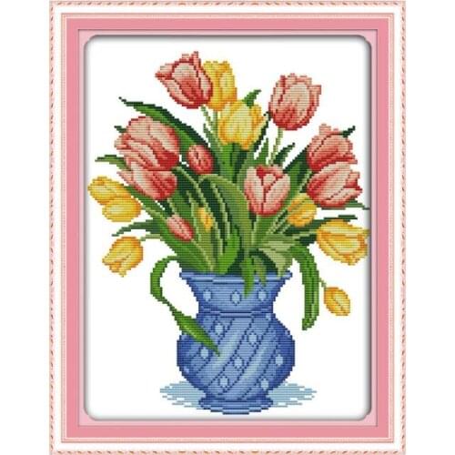 Poppy vase Cross Stitch kits pattern beautiful Flowers series print chinese Hand embroidery needlework decorations for home gift