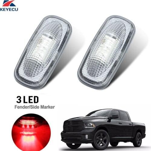 KEYECU 2Pieces 12V Red LED Fender Bed Side Marker Lights Set For 2003-2009 DODGE RAM Pickup F250 3500