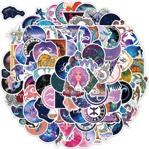 50/100Pcs Cartoon Dream Galaxy Sticker Twelve Constellation Stickers for Waterproof Skateboard Guitar Suitcase Laptop Kids Toy