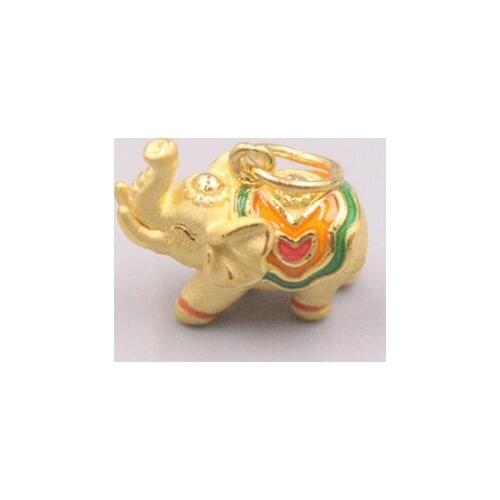 Real 999 24K Yellow Gold Pendant Women 3D Lovely Colorful Elephant Bead 1.15g 14x14mm Best Gift