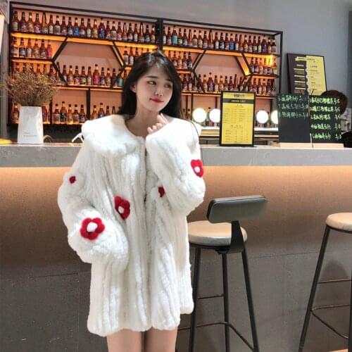 New Genuine real natural womens knitted rex rabbit fur coat girls fashional jacket all-match sweater