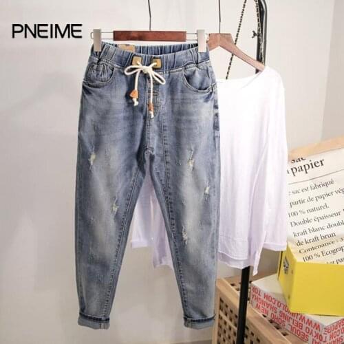 New Womens Jeans Womens Fashion Jeans Spring and Autumn Korean Loose Harem Pants Nine Points Were High and Thin Carrot Pants
