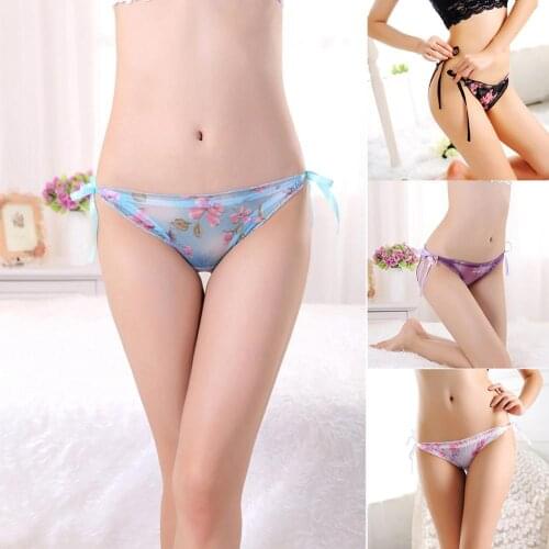 Sexy See Through Floral Print Self Tie Bowknot Women Panties G-String Underwear Female Seamless G-String Underwear Lingeries