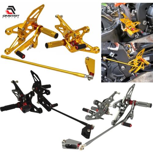 QMSTART Racing CNC Adjustable Rearset Footrests Driver Foot Rest Pegs Pedals Rear Set For YAMAHA YZF R1 YZF-R1 2007 2008 RN19
