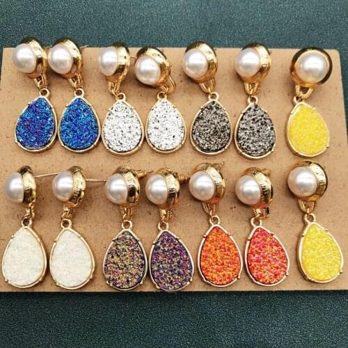 Teardrop Pendant Earrings Glitter More Colors Imitation Quartzs Pearl Stud