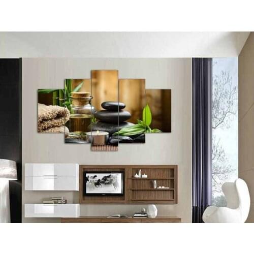 5pcs modern home decor living room decor spa stone bamboo candles Wall Art Picture printed oil Painting on canvas art