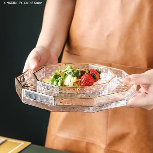 Japanese-style Retro Glass Plate Phnom Penh Jewelry Storage Tray Transparent Ten-corner Tray Decorative Ornaments Dessert Tray