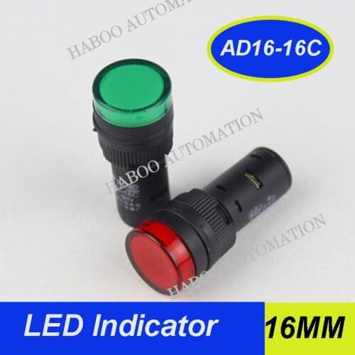 20pcs/lot led indicator lamp dia.16mm AD16-16C LED light signal indicator red green yellow pilot lamp 6V 12V 24V 36V 220V